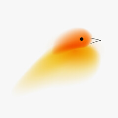 Small yellow bird art character design. Creative minimal composition with gradient blurred and line elements. Modern abstract fashion vector illustration bird.