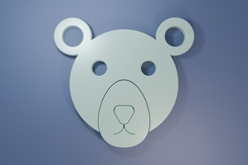 Grey Bear head icon isolated on purple-blue background. Minimalism concept. 3D render illustration
