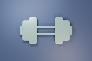 Grey Dumbbell icon isolated on purple-blue background. Muscle lifting icon, fitness barbell, gym, sports equipment, exercise bumbbell. Minimalism concept. 3D render illustration