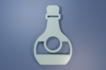 Grey Bottle of cognac or brandy icon isolated on purple-blue background. Minimalism concept. 3D render illustration