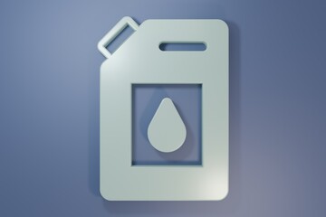 Grey Canister for motor machine oil icon isolated on purple-blue background. Oil gallon. Oil change service and repair. Engine oil sign. Minimalism concept. 3D render illustration
