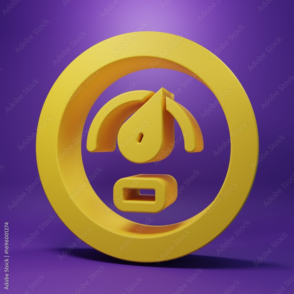Poster yellow digital speed meter concept icon isolated on purple background. global network high speed con