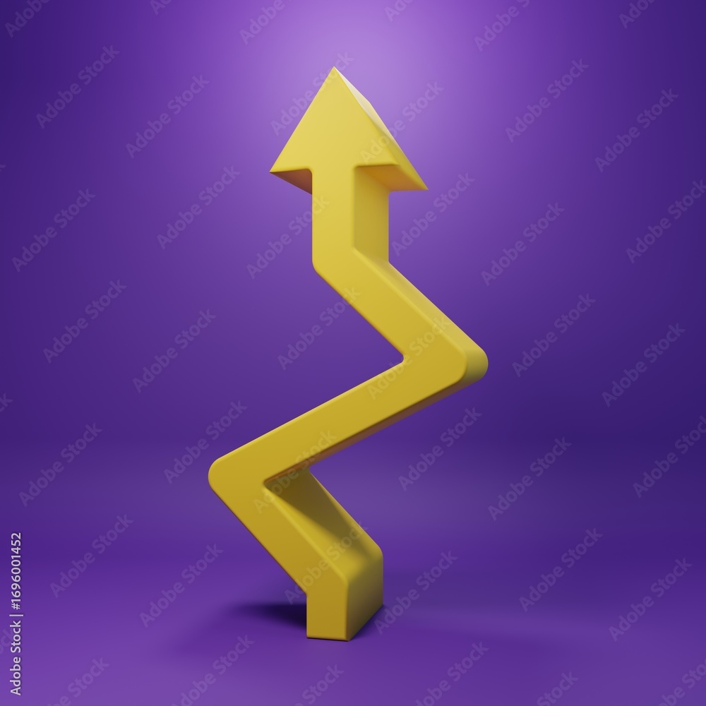 Poster yellow arrow icon isolated on purple background. direction arrowhead symbol. navigation pointer sign