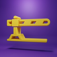 Yellow Parking car barrier icon isolated on purple background. Street road stop border. Minimalism concept. 3D render illustration