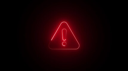 Neon line warning attention red color animation icon signal alert risk safety danger road warning sign sign symbol. Glowing neon red color warning icon animation on black background. - Powered by Adobe