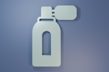 Grey Aftershave bottle with atomizer icon isolated on purple-blue background. Cologne spray icon. Male perfume bottle. Minimalism concept. 3D render illustration