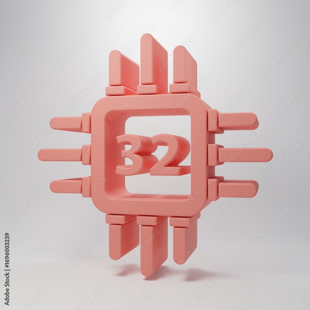 Poster pink computer processor with microcircuits cpu icon isolated on pink background. chip or cpu with ci