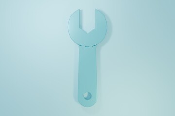 Blue Wrench spanner icon isolated on blue background. Minimalism concept. 3D render illustration