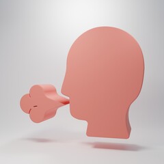 Pink Man coughing icon isolated on pink background. Viral infection, influenza, flu, cold symptom. Tuberculosis, mumps, whooping cough. Minimalism concept. 3D render illustration.