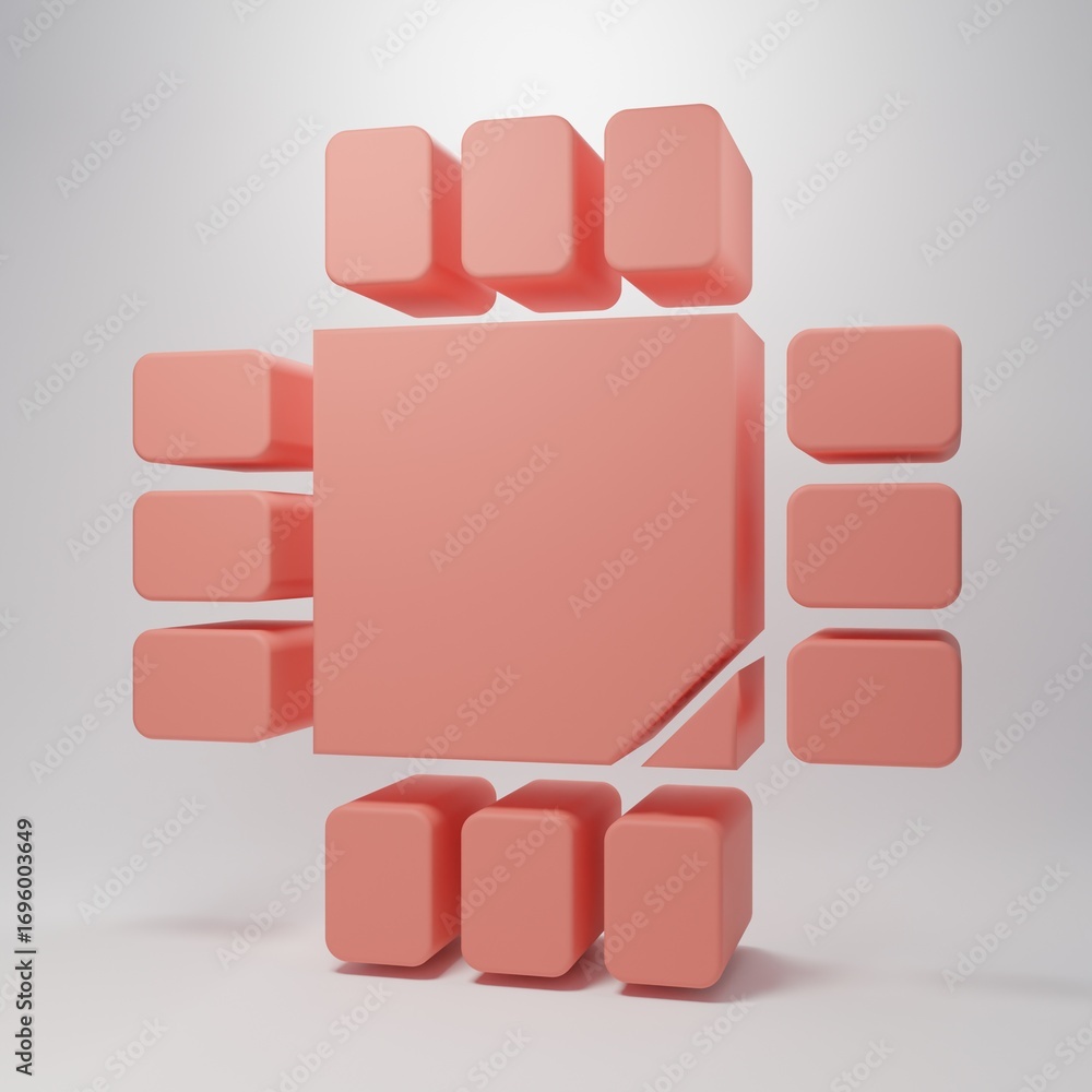 Poster pink computer processor with microcircuits cpu icon isolated on pink background. chip or cpu with ci