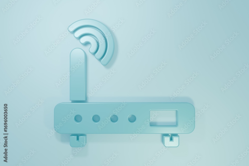 Poster blue router and wi-fi signal icon isolated on blue background. wireless ethernet modem router. compu