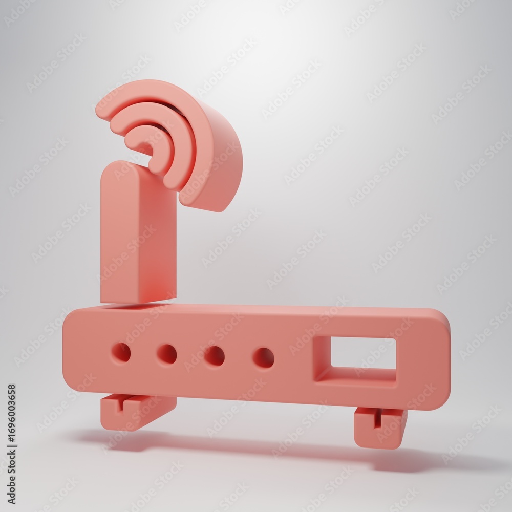 Poster pink router and wi-fi signal icon isolated on pink background. wireless ethernet modem router. compu