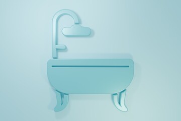 Blue Bathtub icon isolated on blue background. Minimalism concept. 3D render illustration
