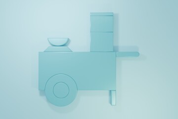 Blue Fast street food cart icon isolated on blue background. Urban kiosk. Minimalism concept. 3D render illustration