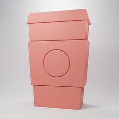 Pink Coffee cup to go icon isolated on pink background. Minimalism concept. 3D render illustration