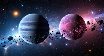 Planets in Deep Space: Cosmic Encounter, Nebula, and Asteroids