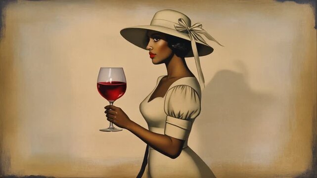Elegant Woman in Classic 1940s Vintage Style Loop Animation