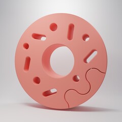 Pink Donut with sweet glaze icon isolated on pink background. Minimalism concept. 3D render illustration