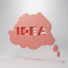 Pink Idea, speech bubble icon isolated on pink background. Message speech bubble idea with cloud talk. Minimalism concept. 3D render illustration