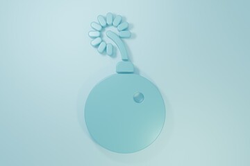 Blue Bomb ready to explode icon isolated on blue background. Minimalism concept. 3D render illustration