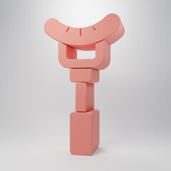 Pink Sausage on the fork icon isolated on pink background. Grilled sausage and aroma sign. Minimalism concept. 3D render illustration