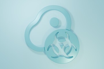 Blue Genetically modified meat icon isolated on blue background. Syringe being injected to meat. Minimalism concept. 3D render illustration