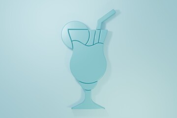 Blue Cocktail and alcohol drink icon isolated on blue background. Minimalism concept. 3D render illustration