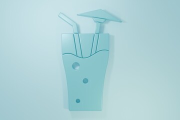 Blue Cocktail and alcohol drink with umbrella icon isolated on blue background. Minimalism concept. 3D render illustration