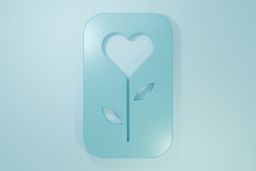 Blue Flower rose icon isolated on blue background. Minimalism concept. 3D render illustration