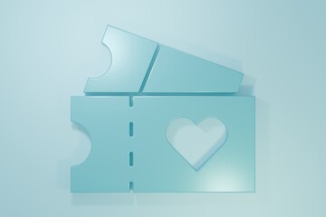 Blue Love ticket icon isolated on blue background. Valentines day sign. Couple relationships symbol. Minimalism concept. 3D render illustration