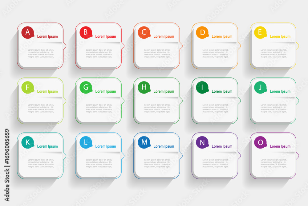 Canvas Prints for business concept with 15 steps infographics, rectangle shape with multicolor label, design for w