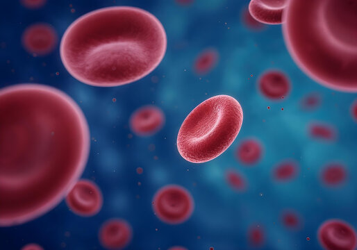 Red blood cells in blue background. - Powered by Adobe