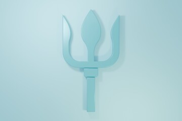 Blue Neptune Trident icon isolated on blue background. Minimalism concept. 3D render illustration