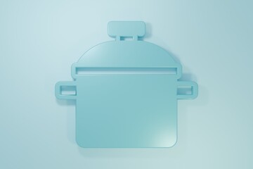 Obraz premium Blue Cooking pot icon isolated on blue background. Boil or stew food symbol. Minimalism concept. 3D render illustration