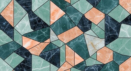 Geometric Marble Mosaic: Abstract artistic expression that forms a beautiful array of geometric shapes, highlighting the inherent beauty of natural stone.