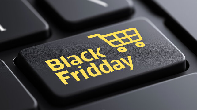 Digital Doorway to Deals: The 'Black Friday' button glows invitingly, signaling the start of an online shopping spree, an anticipatory and digitally vibrant depiction.