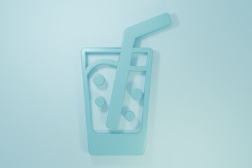 Blue Glass with water icon isolated on blue background. Soda glass. Minimalism concept. 3D render illustration