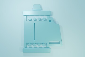 Blue Camera vintage film roll cartridge icon isolated on blue background. 35mm film canister. Filmstrip photographer equipment. Minimalism concept. 3D render illustration