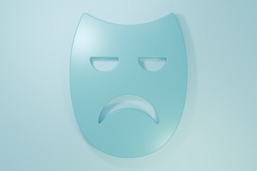Blue Drama theatrical mask icon isolated on blue background. Minimalism concept. 3D render illustration