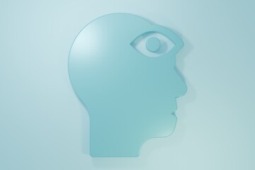 Blue Man with third eye icon isolated on blue background. The concept of meditation, vision of energy, aura. Minimalism concept. 3D render illustration