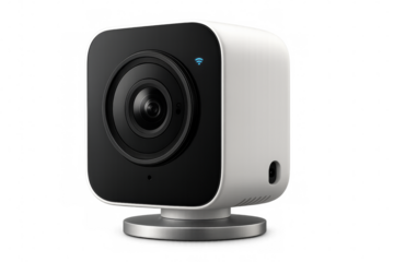 Modern wireless security camera on transparent background