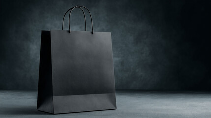 Sleek Shopping Bag: A minimalist black shopping bag stands elegantly, conveying notions of retail, acquisitions, and style.
