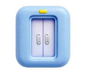 Blue 3D Elevator Icon with Yellow Button and Silver Handles graphic isolated on a transparent background