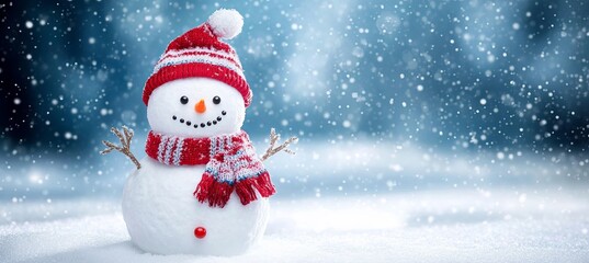 Obraz premium Snowman Enjoying a Fun Winter Day in a Picturesque Snowy Paradise with Joyful Holiday Spirit
