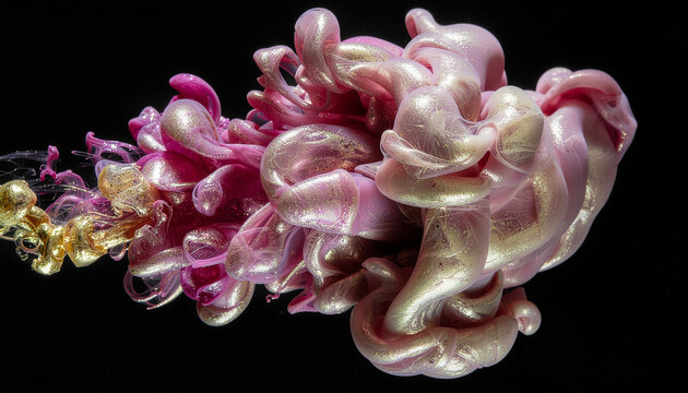 Luxurious pink and gold metallic ink swirling in water - Powered by Adobe