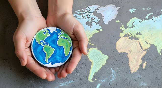 Protecting our planet earth save the world go green ecology sustainability environmental conservation hands holding earth global warming climate change world map - Powered by Adobe