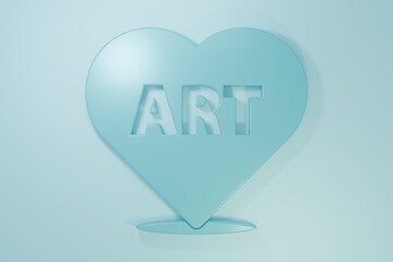 Blue Heart with text art icon isolated on blue background. Minimalism concept. 3D render illustration