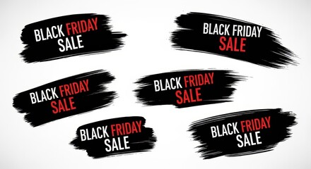 Black Friday Sale Banner: A collection of vibrant, hand-painted banners proclaims 'Black Friday Sale', perfect for advertising and promotion.