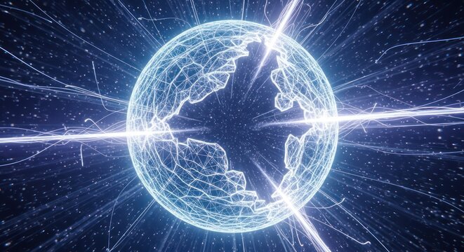 Abstract digital rendering of an energy core with glowing lines and geometric patterns