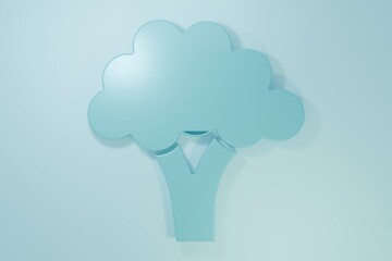 Blue Broccoli icon isolated on blue background. Minimalism concept. 3D render illustration